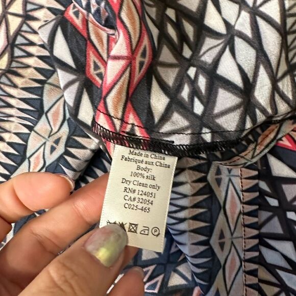 Anthropologie The Odells Geometric Striped Festival Boho Silk Dress Size Medium - Picture 16 of 16